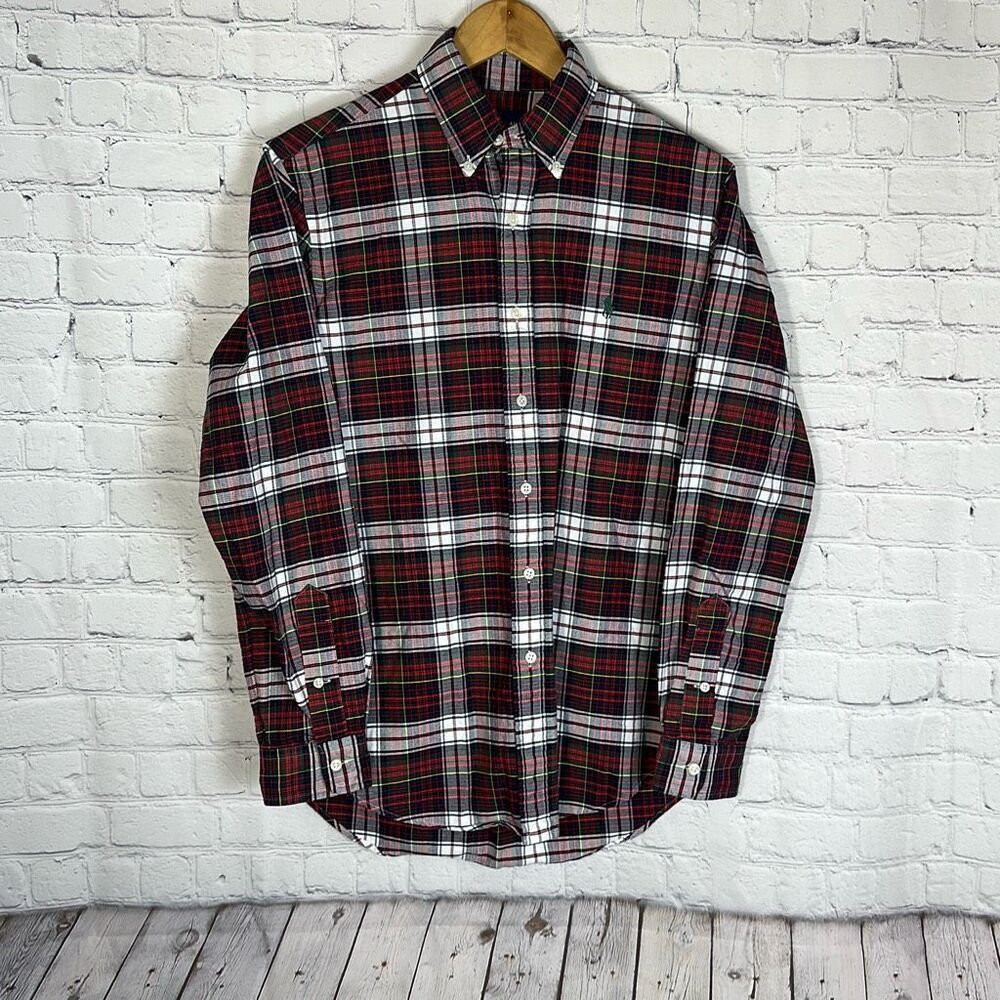 Ralph Lauren Plaid Cotton Shirt Size S Small Long Sleeve Red Blue